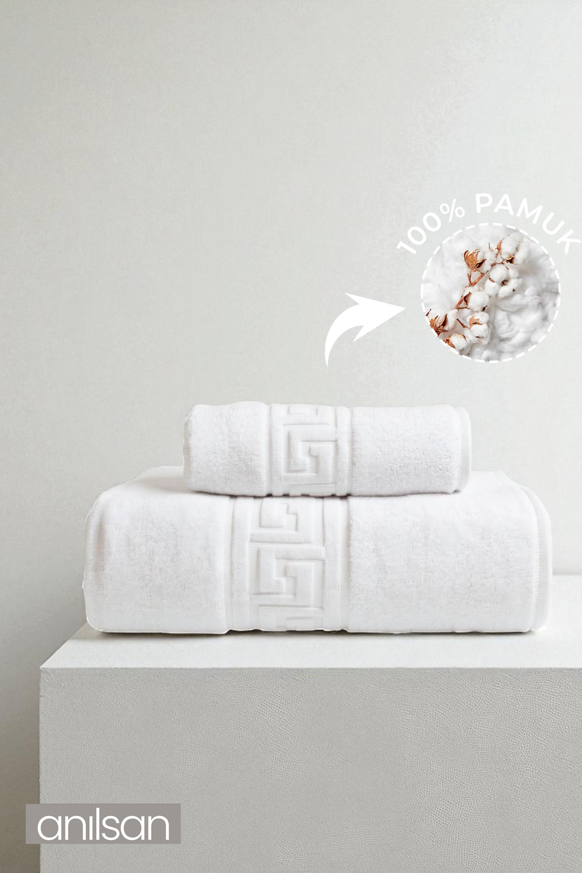 Anılsan 2'li Greek Havlu Seti %100 Pamuk - 1 Adet El Havlusu 50x90 Ve 1 Adet Banyo Havlusu 70x140