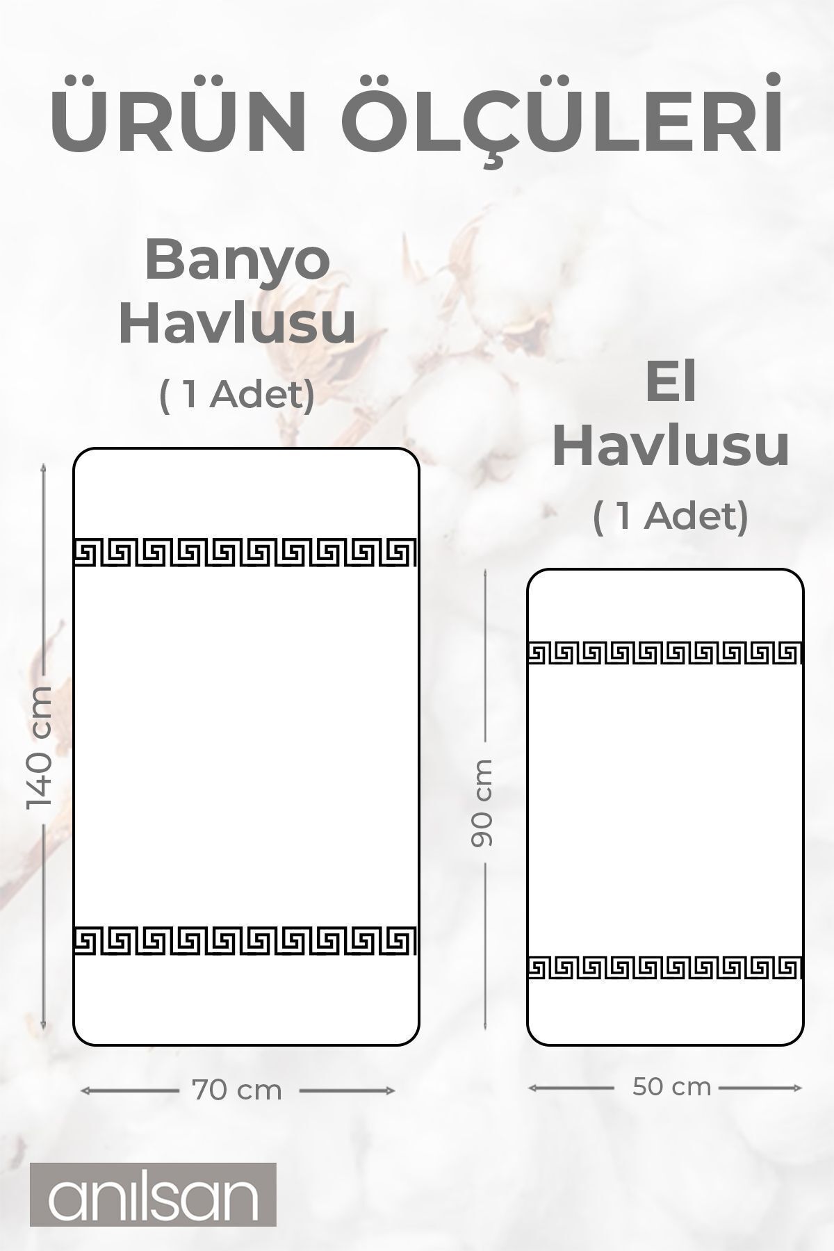 Anılsan 2'li Greek Havlu Seti %100 Pamuk - 1 Adet El Havlusu 50x90 Ve 1 Adet Banyo Havlusu 70x140 - Görsel 3