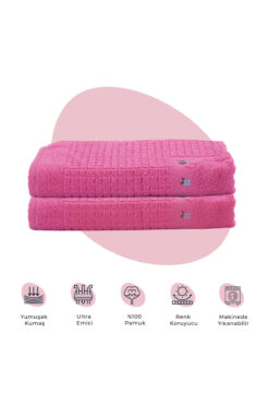 Homedius Banyo Çiçekli Pamuklu Ayak Havlusu 50x70cm Pembe 2'li