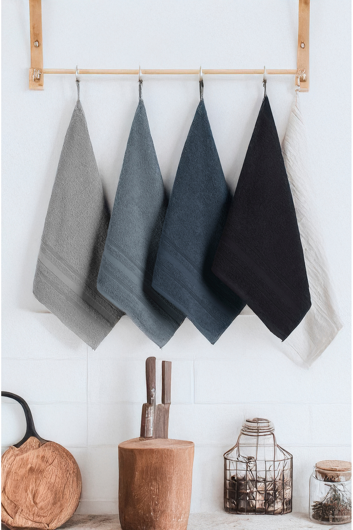 DNZGÜLCAN Ada 4'lü Havlu Seti El Havlu Yüz Havlu %100 Pamuk 30X50 cm