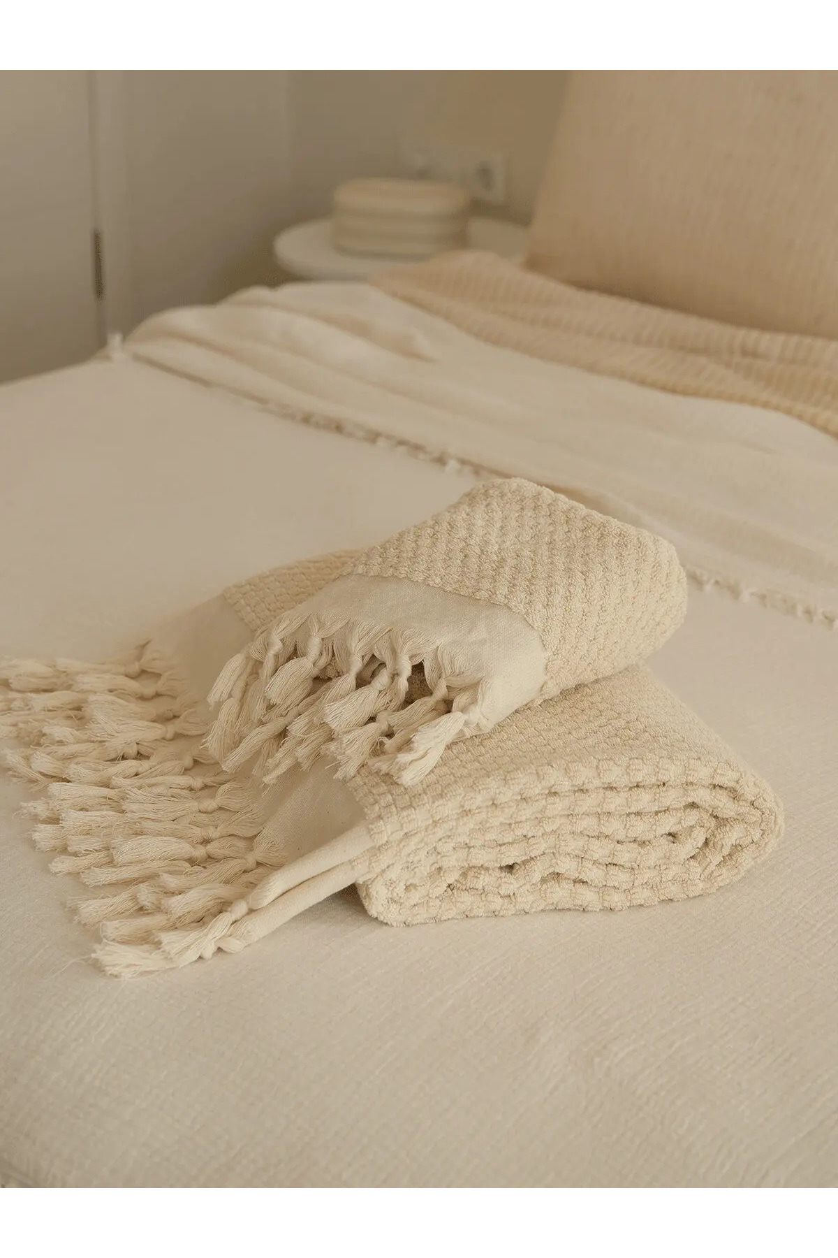 NEEDLE Polka Dot 2'li Krem Havlu Seti