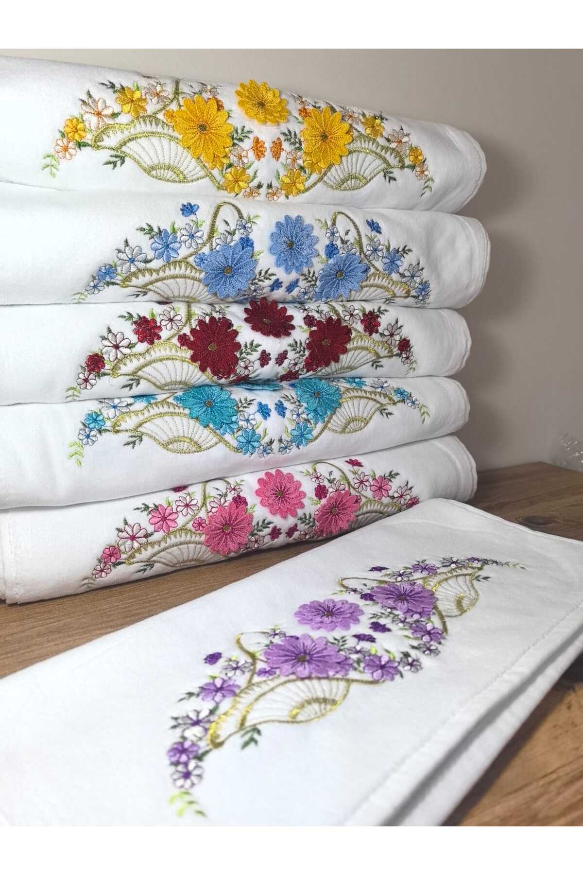 Peacock 6 Adet 3 Boyutlu Nakışlı , %100 Pamuk El & Yüz Havlusu 50 X 90 (2600GR)