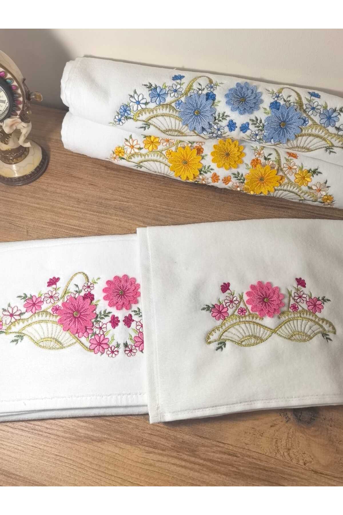 Peacock 6 Adet 3 Boyutlu Nakışlı , %100 Pamuk El & Yüz Havlusu 50 X 90 (2600GR) - Görsel 2