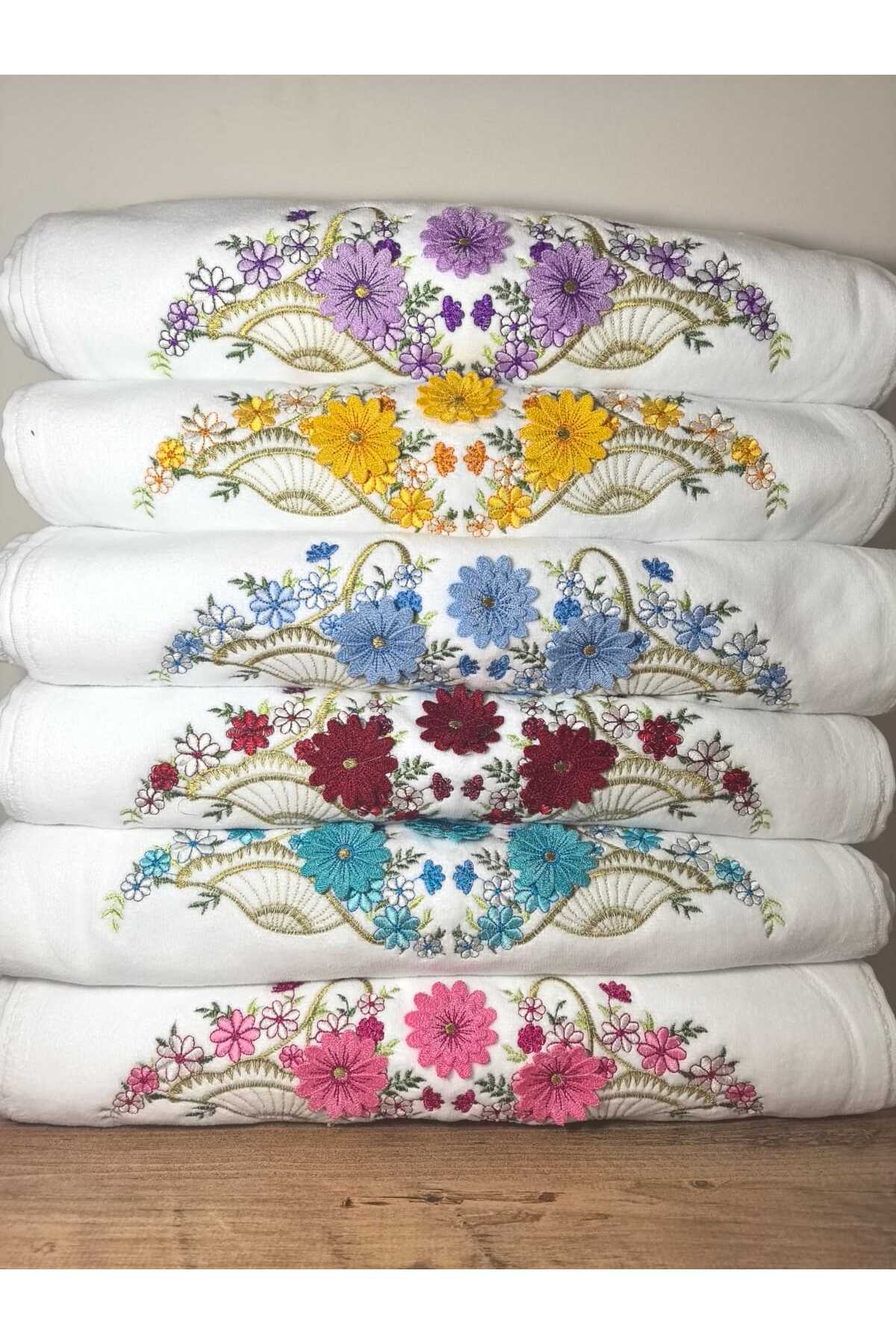 Peacock 6 Adet 3 Boyutlu Nakışlı , %100 Pamuk El & Yüz Havlusu 50 X 90 (2600GR) - Görsel 3