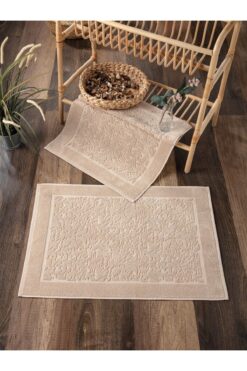 Sevim 2'li Ayak Havlusu Seti - %100 Pamuklu & Kapuçino Renk Havlu - Damask Desenli & Yumuşak-50x70cm