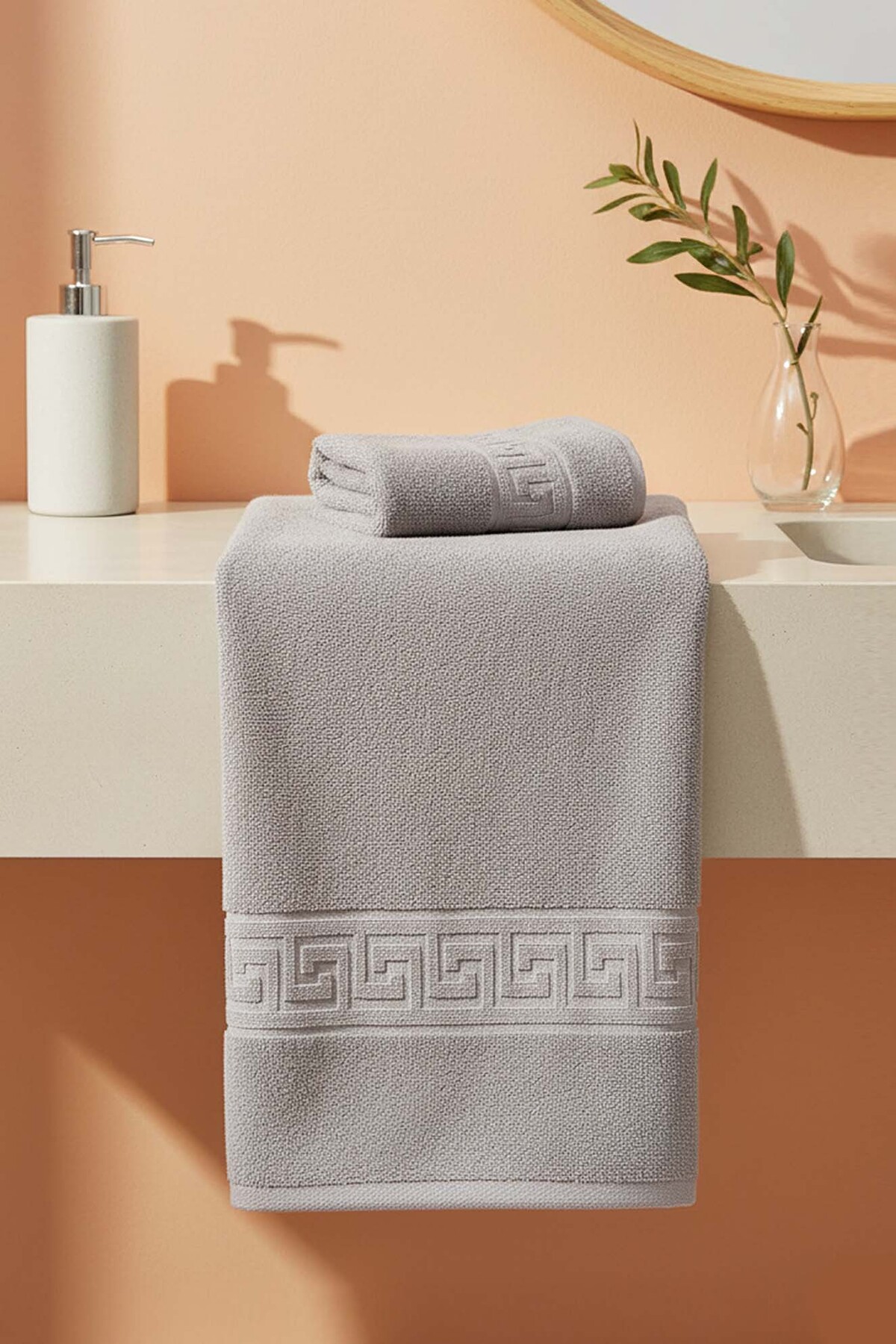 Rivaİstanbul Gri Greek 2'li %100 Pamuklu Havlu Seti