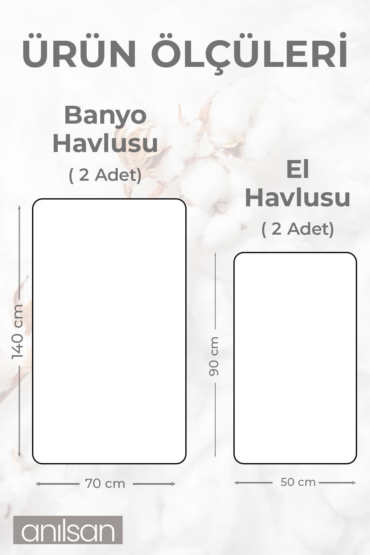 Anılsan 4'lü Düz Beyaz Havlu Set %100 Pamuk - 2 Adet El Havlusu 50x90 ve 2 Adet Banyo Havlusu 70x140 - Görsel 2