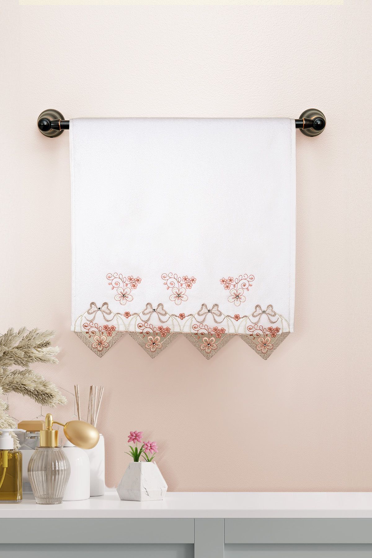 Durul Kadife Lüks Nakışlı Gipürlü Çeyizlik El Havlusu 6 Lı Paket - Görsel 2