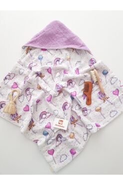 ib ilkimbebe Lolipoplu Müslinli Çift Taraflı Kundak Bebek Havlusu 80x80