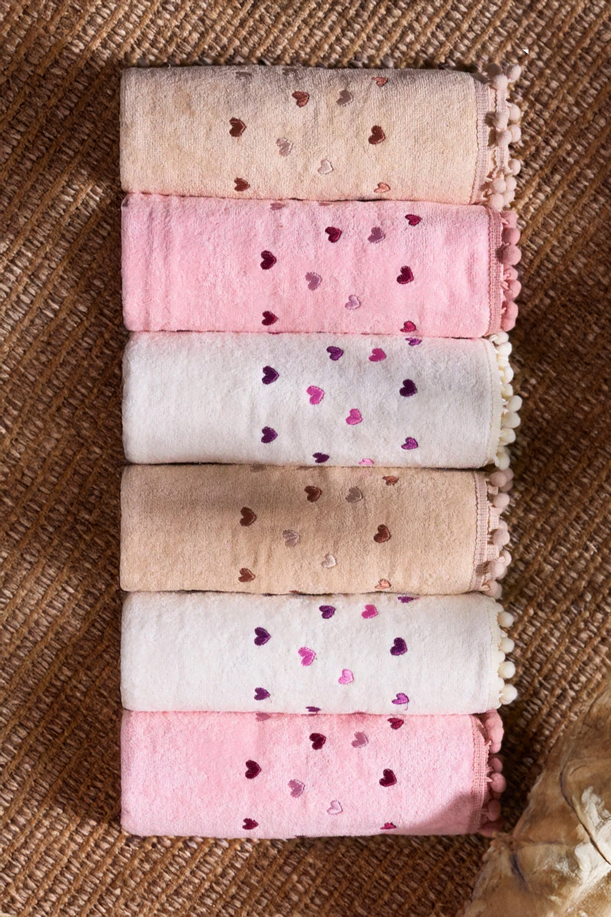 Çeyizim 6'lı Ponponlu ve Kalpli 30x50 Havlu Seti | Premium, Çeyizlik, Yumuşak, Mutfak - El Havlusu