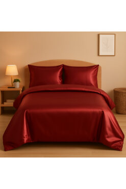 Alisy Home %100 Pamuklu Bordo Saten Nevresim Takımı Çift Kişilik – Parlak, Kaygan Lüks Dokuma Yatak Örtüsü Seti