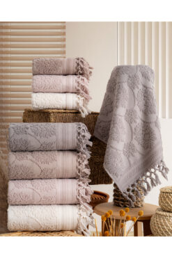 Hazangülü Buldan Üretimi Çeyizlik Deluxe Jakarlı Harem 4'lü Banyo Havlusu I 70x140