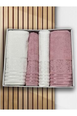 Çeyiz Diyarı Deren Hamam Takımı 4 Parça Krem - Gül Kurusu