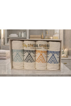 Göksal Suvari 50x90 Pamuklu El Yüz Havlu 4 Set| Yumuşak Dokulu, Desenli, El Yüz Havlusu