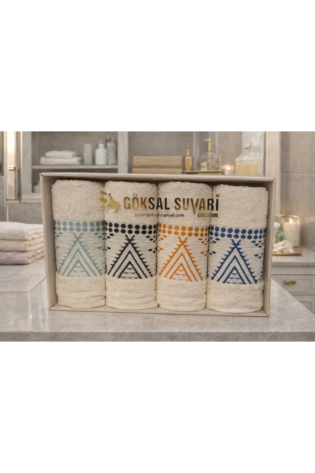 Göksal Suvari 50x90 Pamuklu El Yüz Havlu 4 Set| Yumuşak Dokulu, Desenli, El Yüz Havlusu