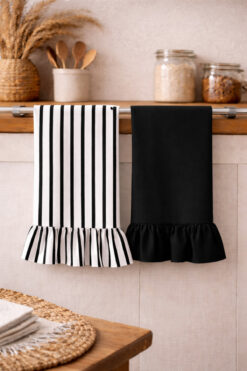 Mirilliahome Keten Fırfırlı 2’li Set 35x55 cm Doğal Kurulama Bezi