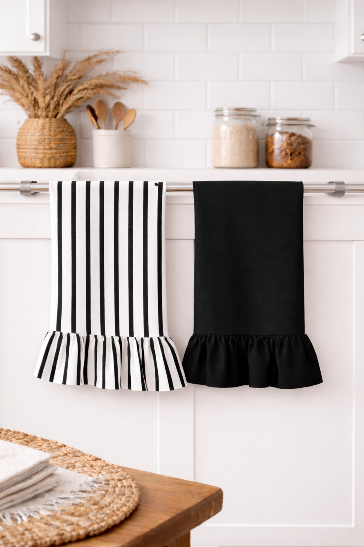 Mirilliahome Keten Fırfırlı 2’li Set 35x55 cm Doğal Kurulama Bezi - Görsel 2