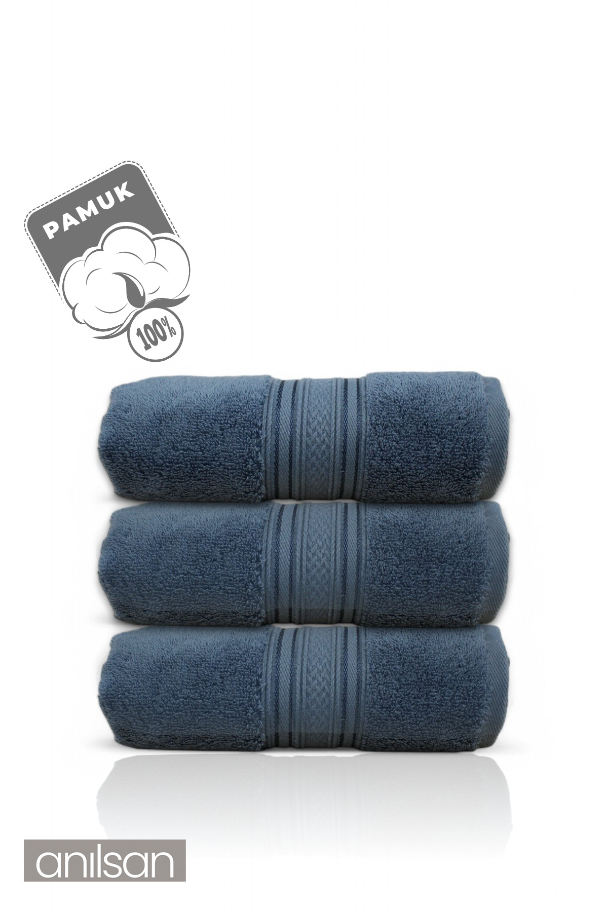 Anılsan 3'lü Lacivert Süper Soft El Havlusu Seti - 50x90 Cm, 250 Gr, %100 Pamuk, Spa Ve Otel Havlusu - Görsel 2