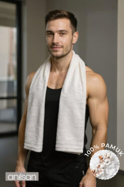 Anılsan Beyaz Sporcu Havlusu 30x130cm %100 Pamuk - Yüksek Emicilik, Hafif ve Çabuk Kuruma Özellikli