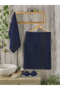 PHILIPPUS Erkek Lacivert Banyo Baş Havlusu Sauna Seti