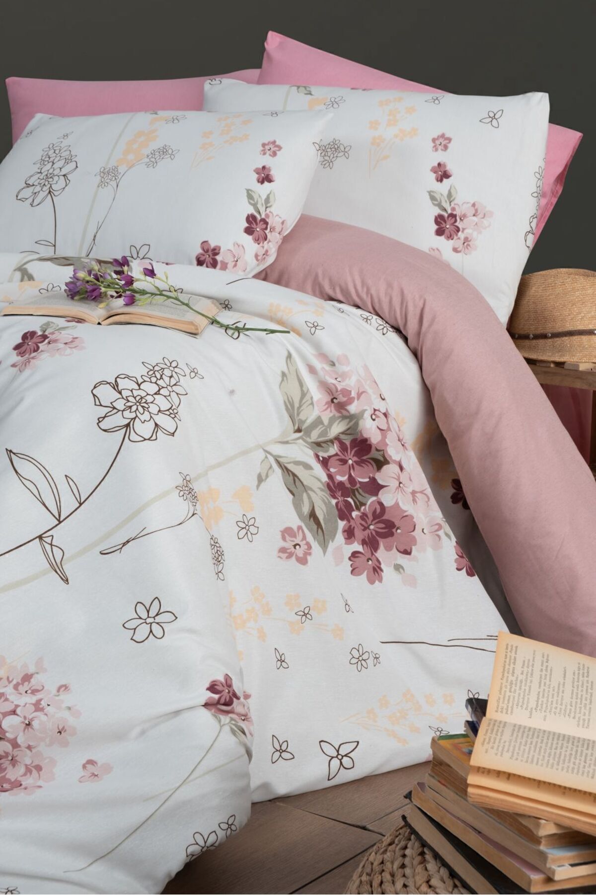 MyStory Home Lastikli Çarşaflı Çift Kişilik Nevresim Takımı Viola - Görsel 2