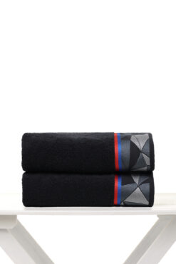 AİRYCOT Siyah Gemometrik Jakarlı 70x140 2'li Set Banyo Havlusu