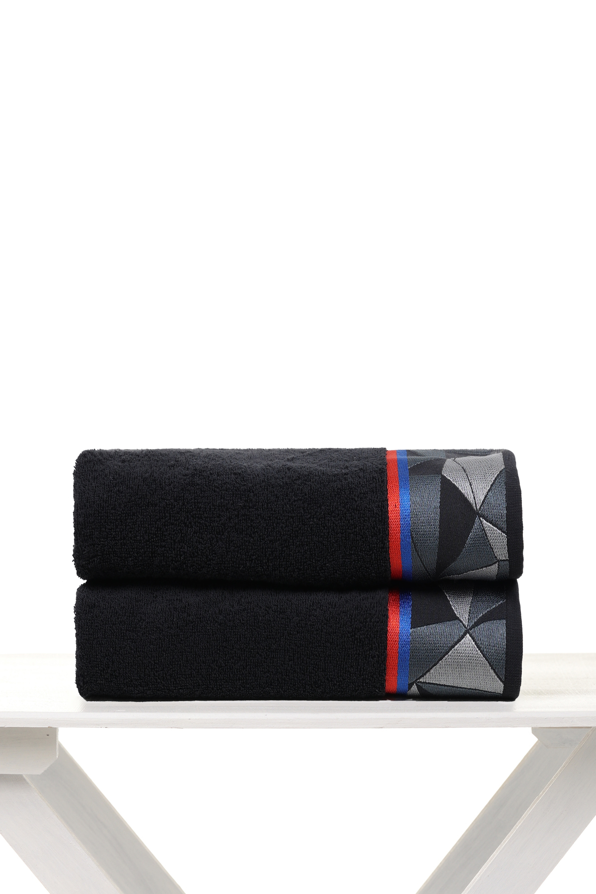 AİRYCOT Siyah Gemometrik Jakarlı 70x140 2'li Set Banyo Havlusu