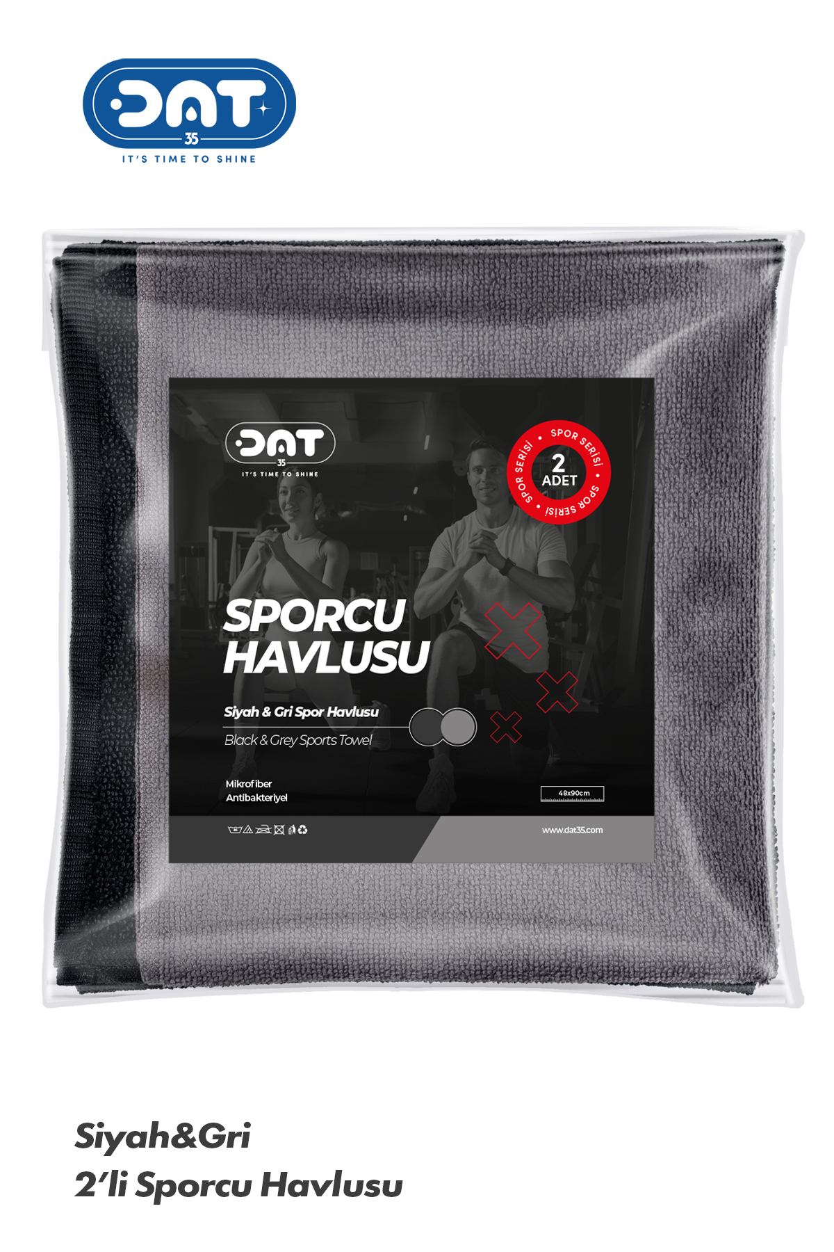 DAT35 2’li Gym Fitness Sporcu Havlu Seti 48x90 cm Hızlı Kuruyan Mikrofiber