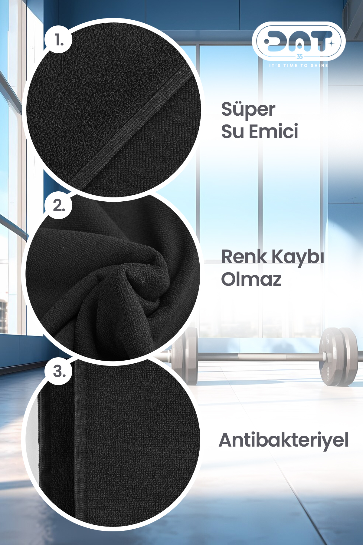 DAT35 2’li Gym Fitness Sporcu Havlu Seti 48x90 cm Hızlı Kuruyan Mikrofiber - Görsel 2