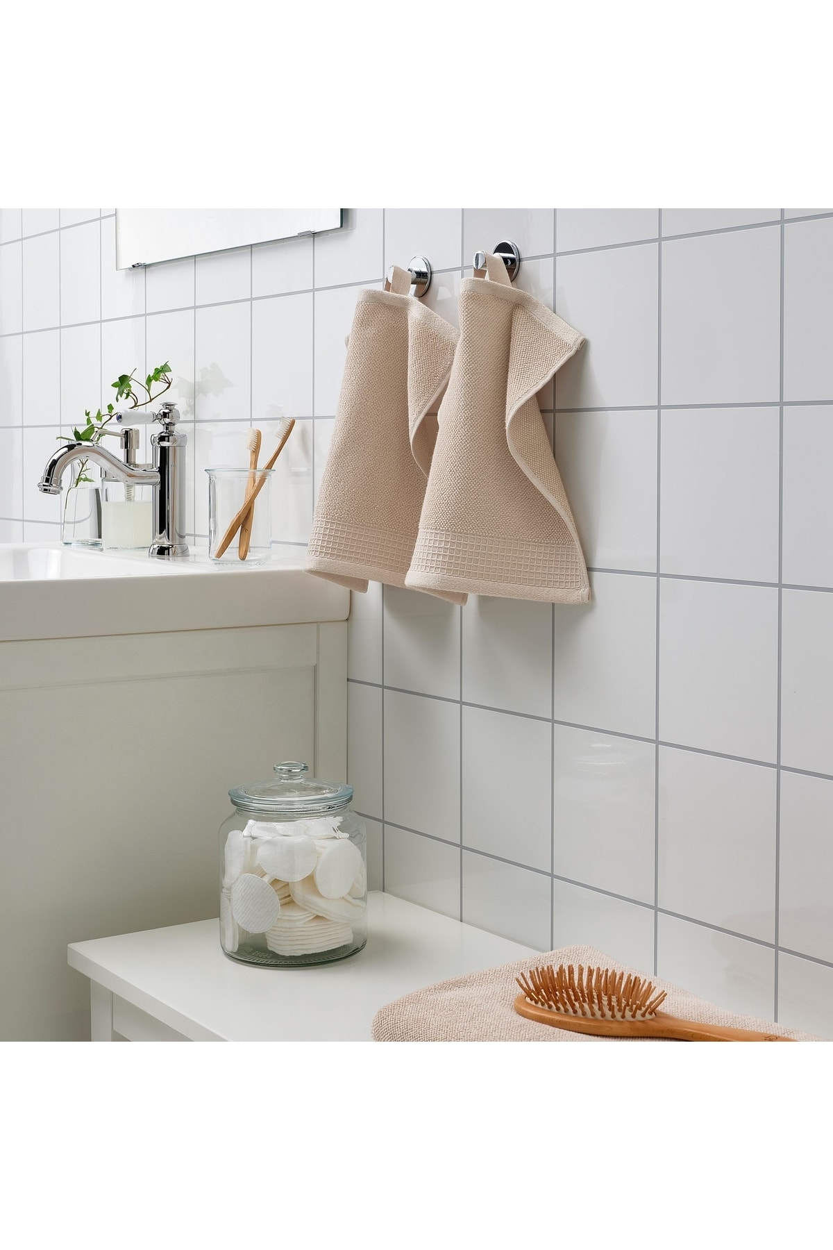 IKEA 3 Adet Küçük Banyo Havlusu 30x30 Cm El Yüz Havlusu 3 Lü Set Bej Pamuk