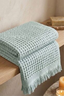 Nilteks %100 Pamuk Waffle Desenli Vücut Havlusu - Natural - 70x140 cm Banyo ve Plaj Havlusu Mint Yeşili