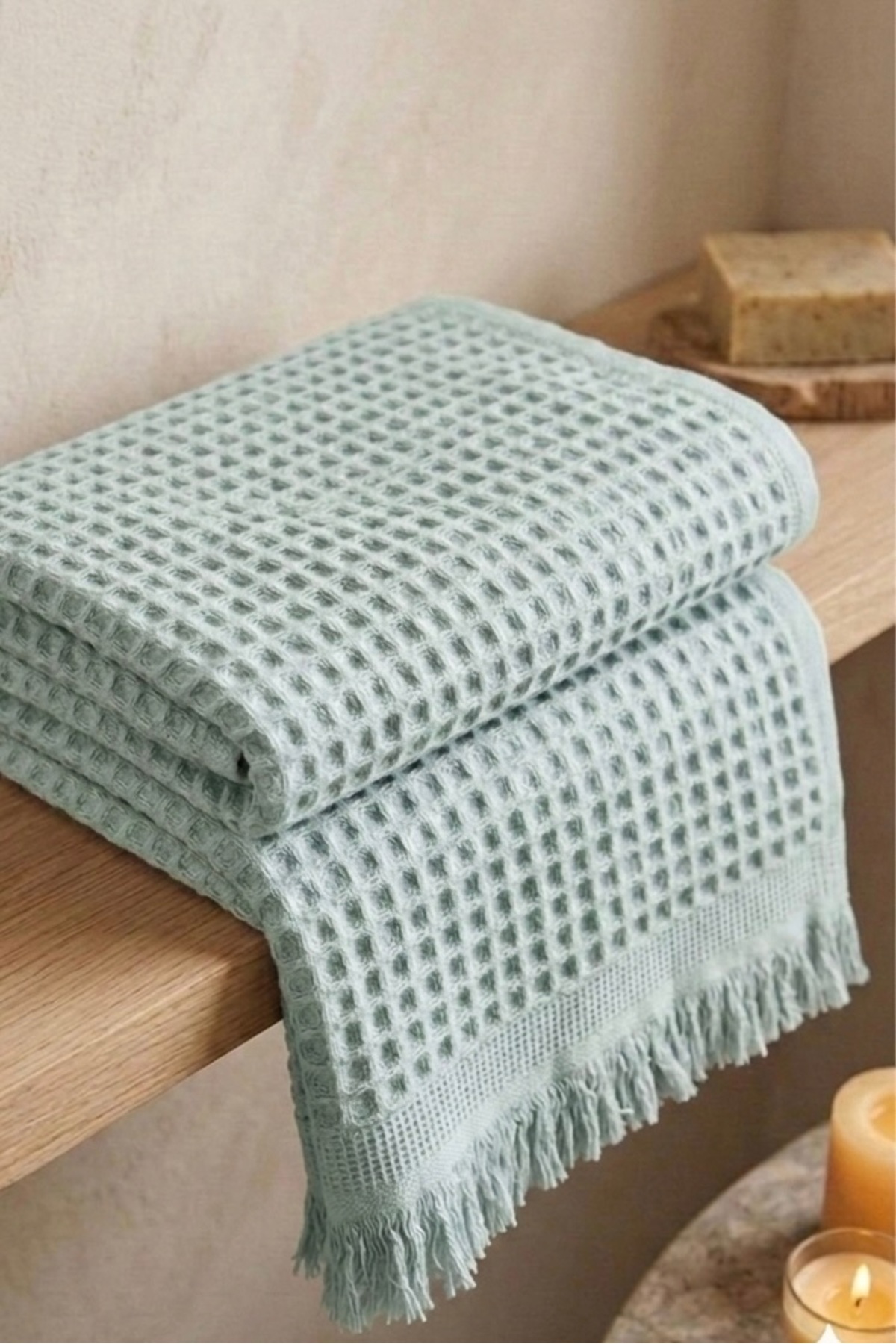 Nilteks %100 Pamuk Waffle Desenli Vücut Havlusu - Natural - 70x140 cm Banyo ve Plaj Havlusu Mint Yeşili