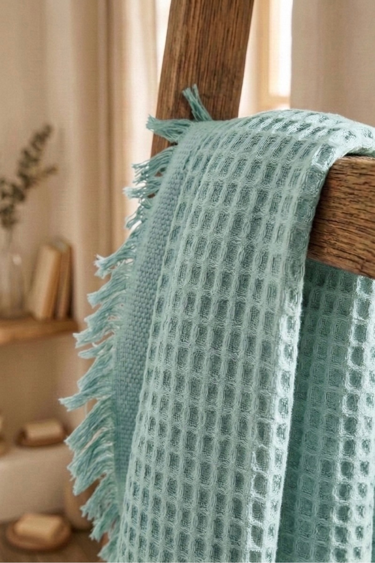 Nilteks %100 Pamuk Waffle Desenli Vücut Havlusu - Natural - 70x140 cm Banyo ve Plaj Havlusu Mint Yeşili - Görsel 3