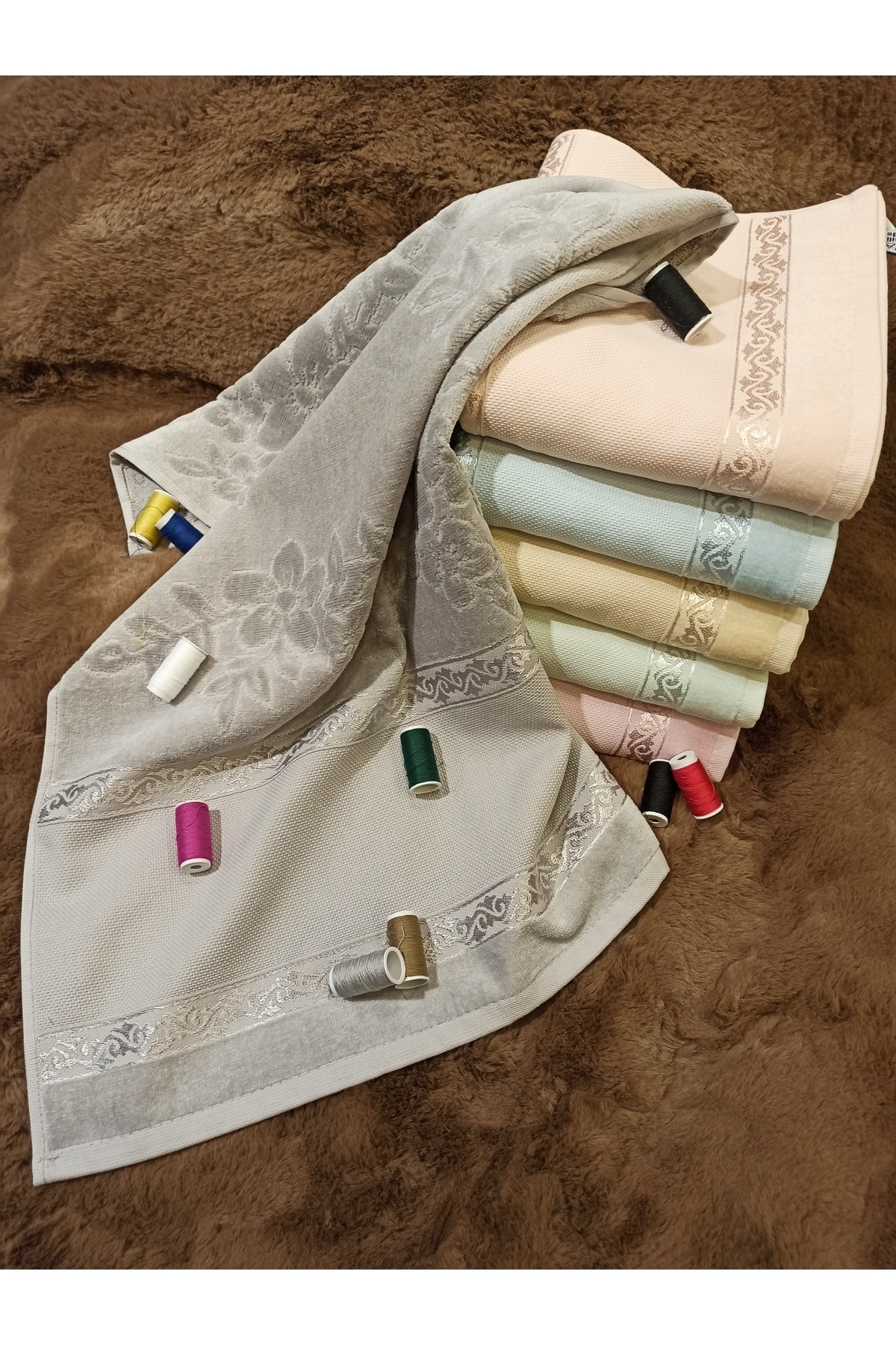 ŞENER HOME 6'lı Etamin Işlemelik Ara Boşluklu Renkli Kadife 30x50 Mutfak El Havlusu