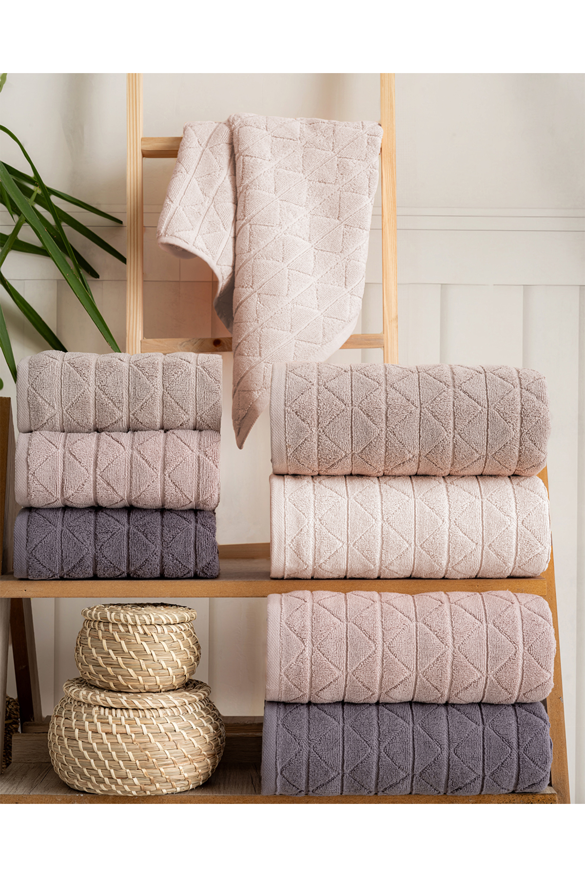 Hazangülü Buldan Üretimi Çeyizlik Deluxe Jakarlı Royal 4'lü El/Yüz Havlusu I 50x90