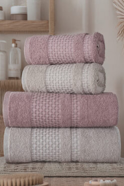 Miss Paris Home Petek 4'lü Banyo Havlu Seti Hamam Takımı 100% Pamuk