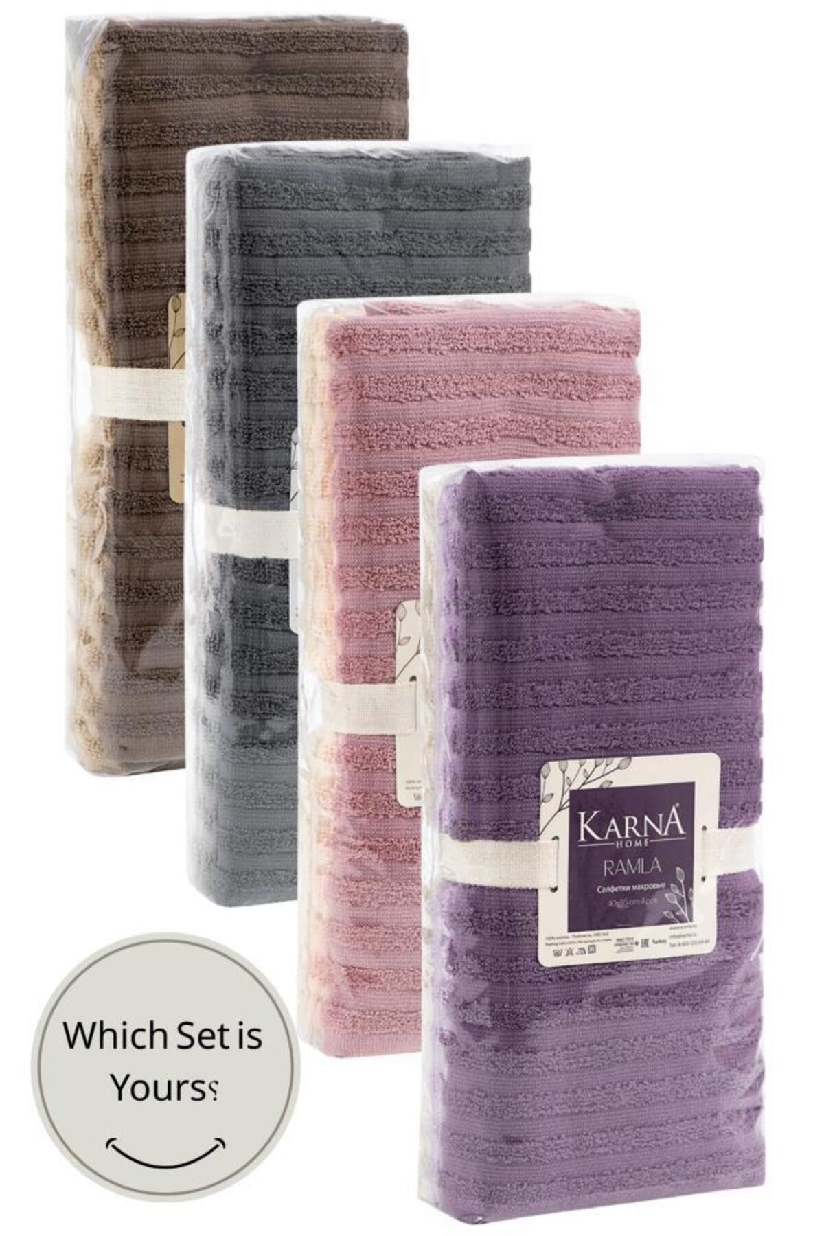 Karna Home Mutfak Havlu Şal Seti 4 lü Ramla SoftLine Çizgili Dokuma Renkli - 40x65 cm - Görsel 3