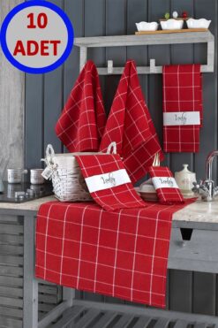 LADYNİL Mutfak Alman Peçetesi 10 Adet Kırmızı 50x70