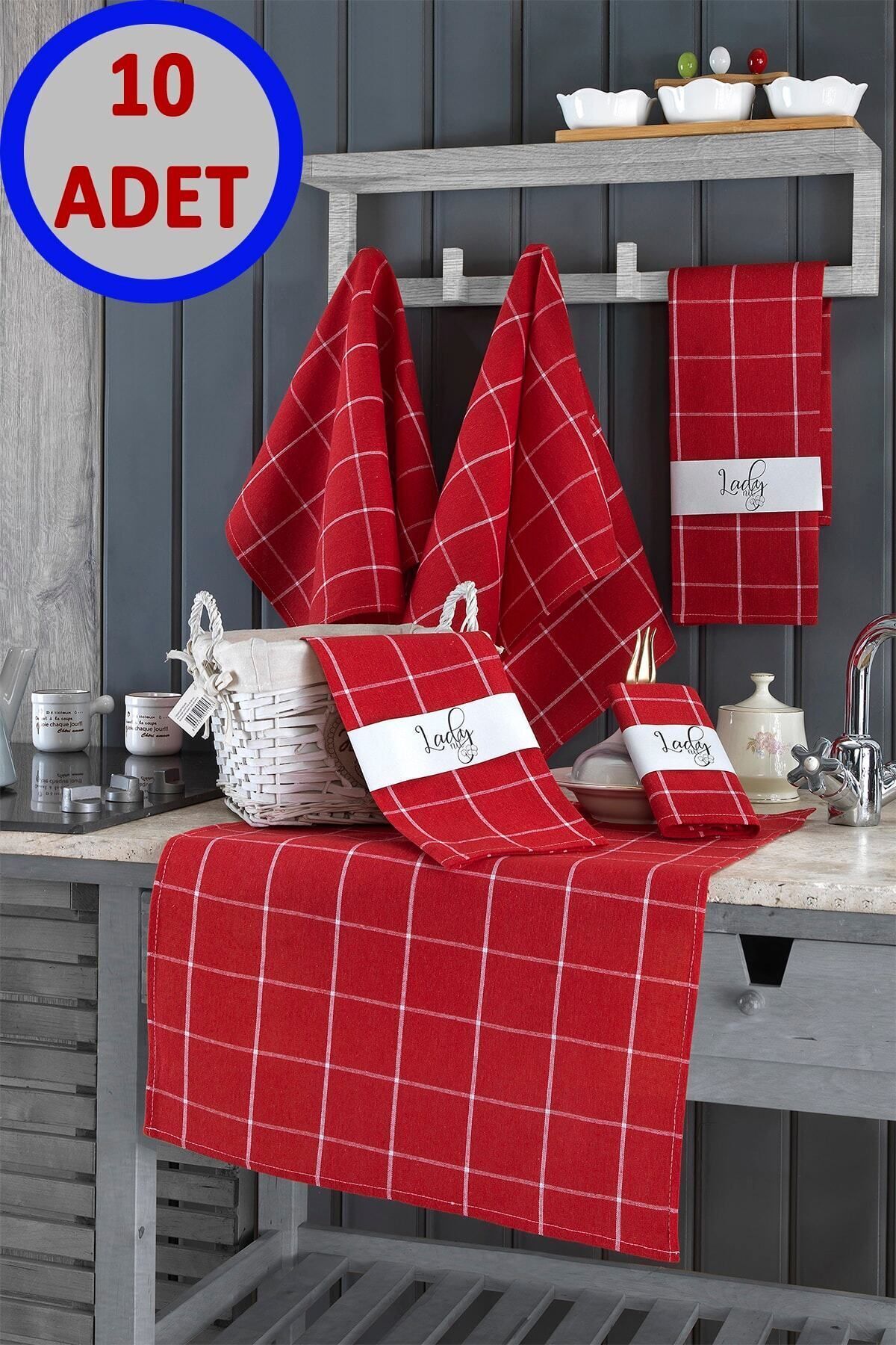 LADYNİL Mutfak Alman Peçetesi 10 Adet Kırmızı 50x70