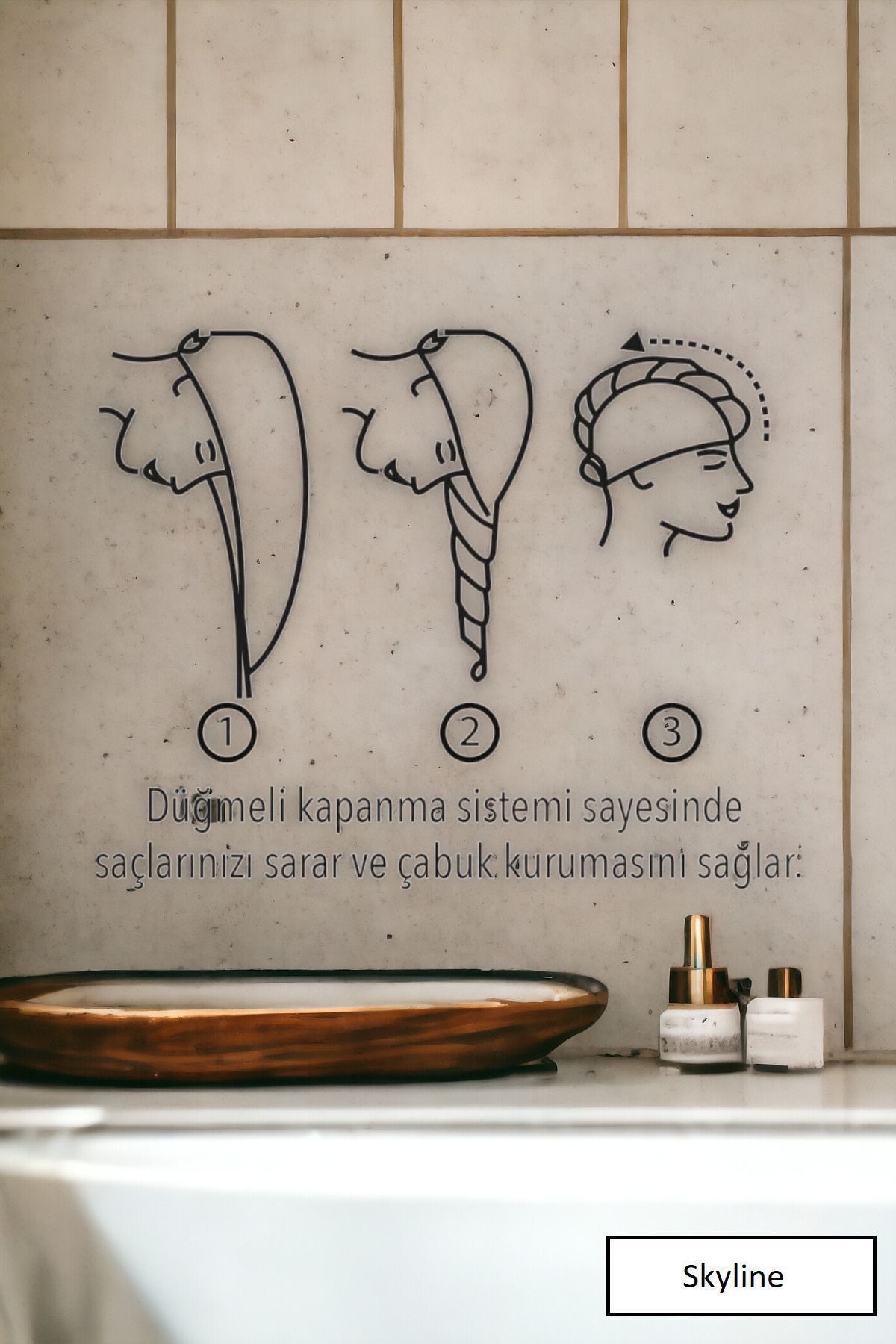 Skyline Saç kurutma bonesi-Saç kurutma havlusu l Düğmeli l Sçb01 - Görsel 2