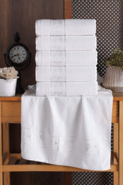 DNZGÜLCAN Eros Desenli 6'lı 50x90 Jakarlı %100 Pamuk Havlu – El Yüz Havlu Seti - Yurt Dışına Özel Tasarım