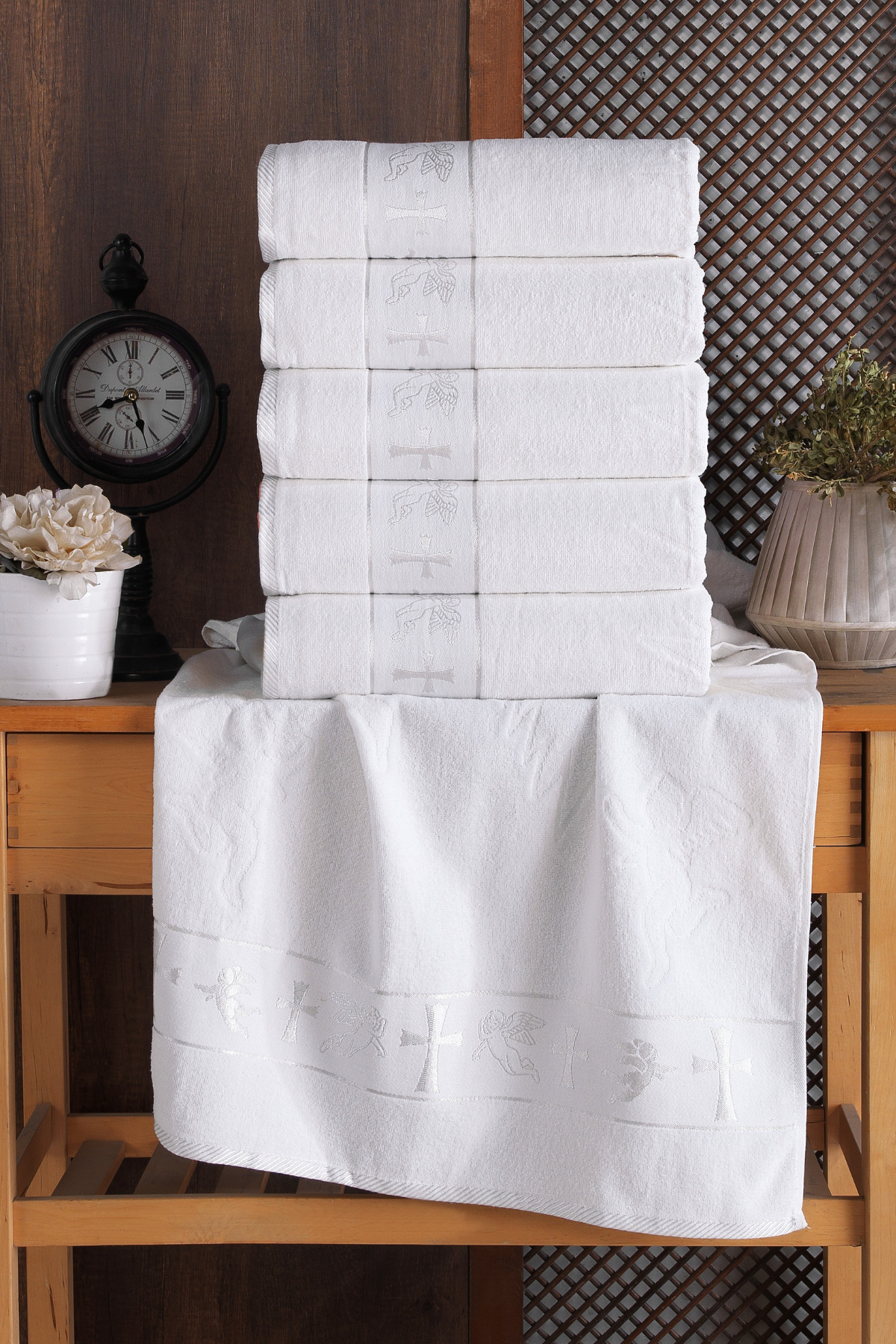 DNZGÜLCAN Eros Desenli 6'lı 50x90 Jakarlı %100 Pamuk Havlu – El Yüz Havlu Seti - Yurt Dışına Özel Tasarım