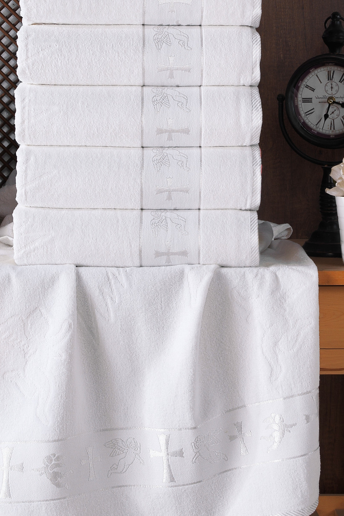 DNZGÜLCAN Eros Desenli 6'lı 50x90 Jakarlı %100 Pamuk Havlu – El Yüz Havlu Seti - Yurt Dışına Özel Tasarım - Görsel 2