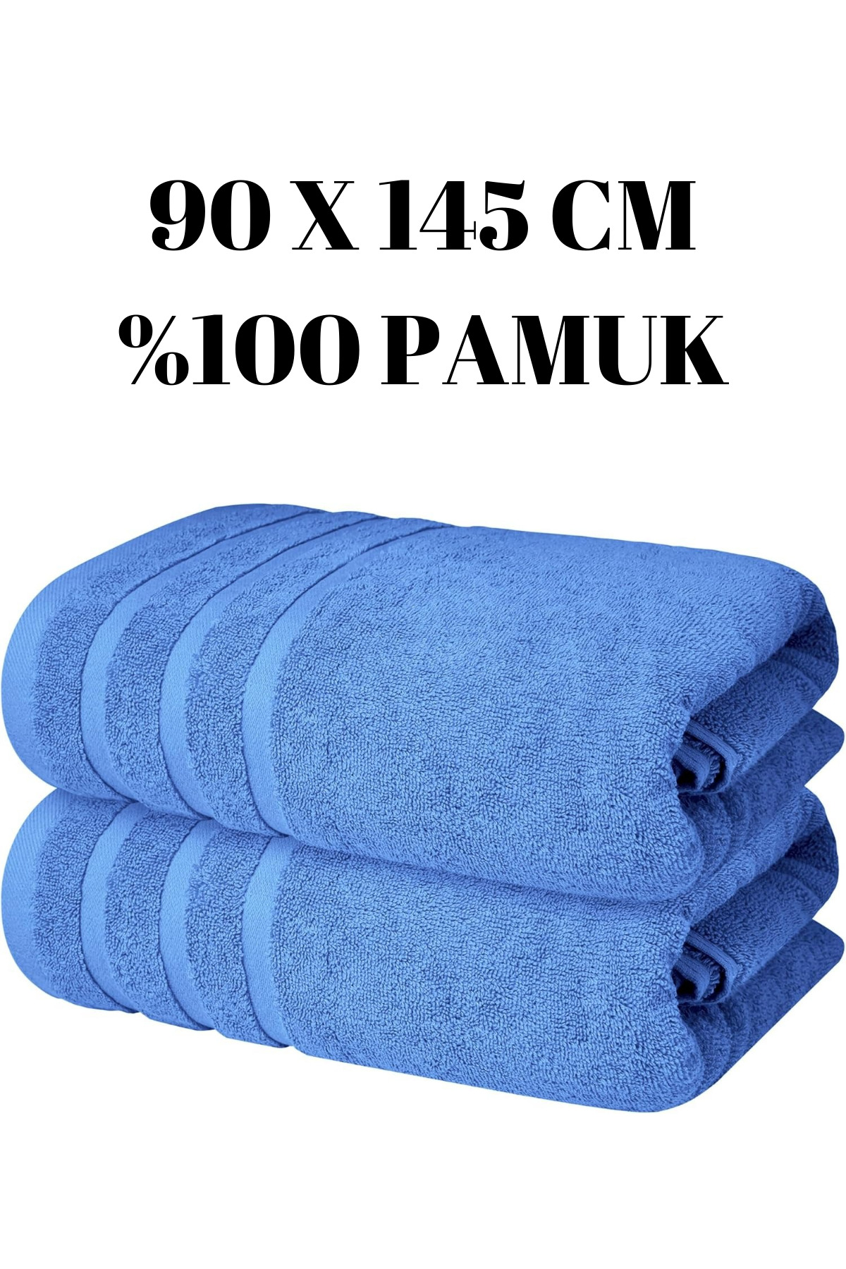 KAYABEY HOME Mavi 2'li Set Büyük Boy Banyo Havlusu Duş Vücut Havlusu Yumuşak %100 Pamuk Çizgi Desenli - Görsel 2
