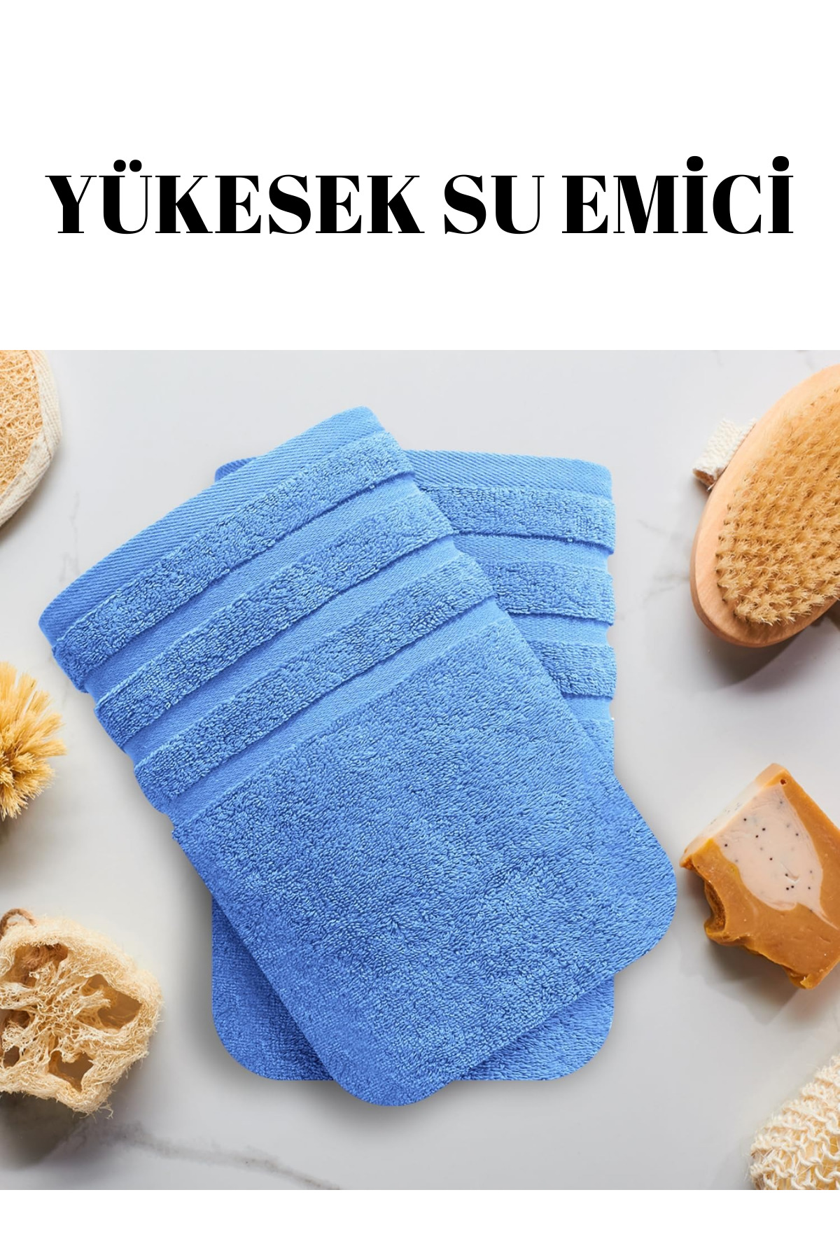 KAYABEY HOME Mavi 2'li Set Büyük Boy Banyo Havlusu Duş Vücut Havlusu Yumuşak %100 Pamuk Çizgi Desenli - Görsel 3