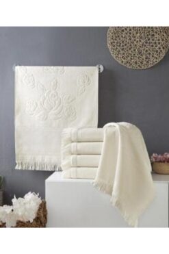 AYHANHOME Etamin Kanavice Işlemelik Saçaklı 6 Adet Krem 30x50 Mutfak Havlusu