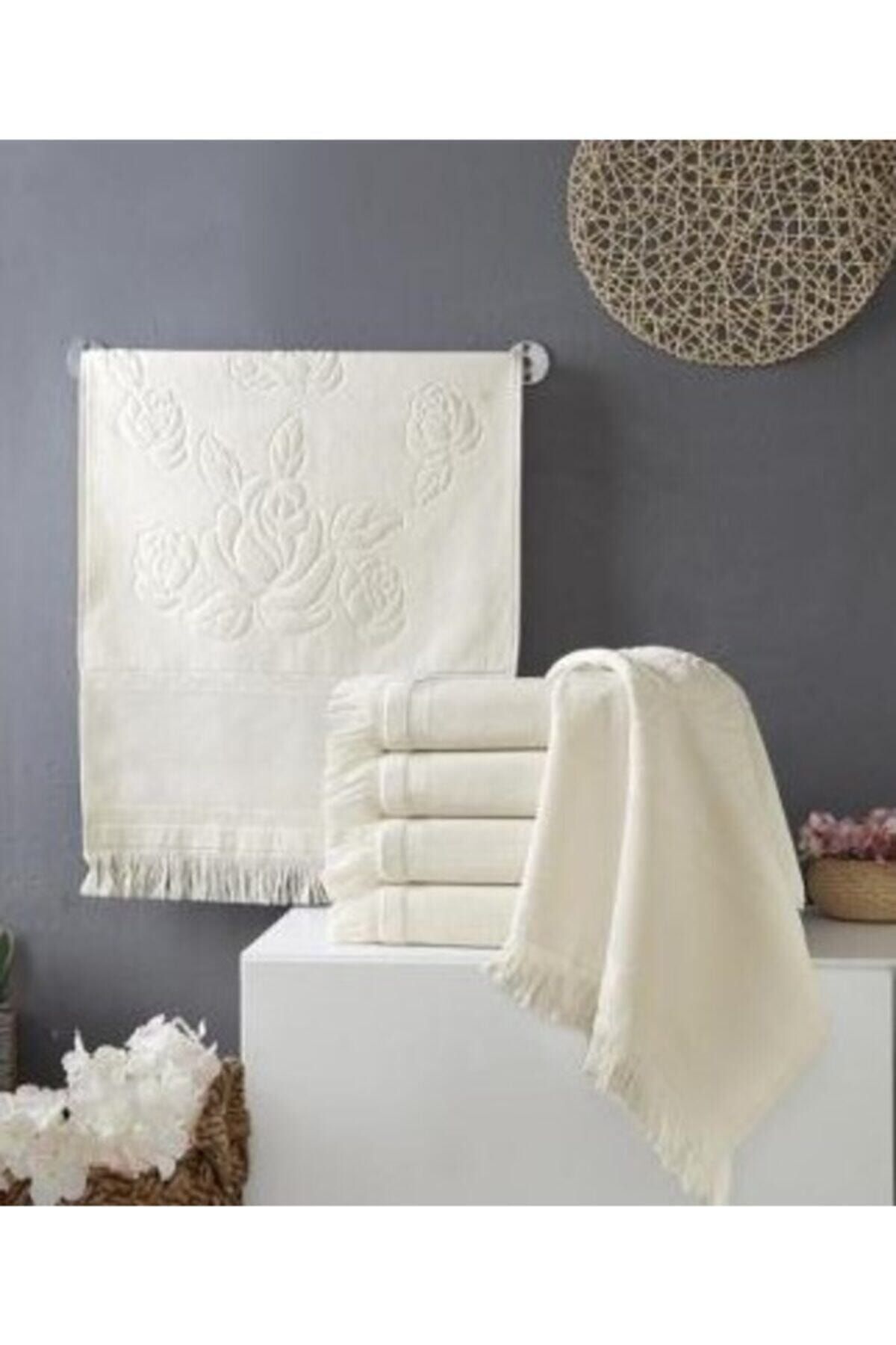 AYHANHOME Etamin Kanavice Işlemelik Saçaklı 6 Adet Krem 30x50 Mutfak Havlusu