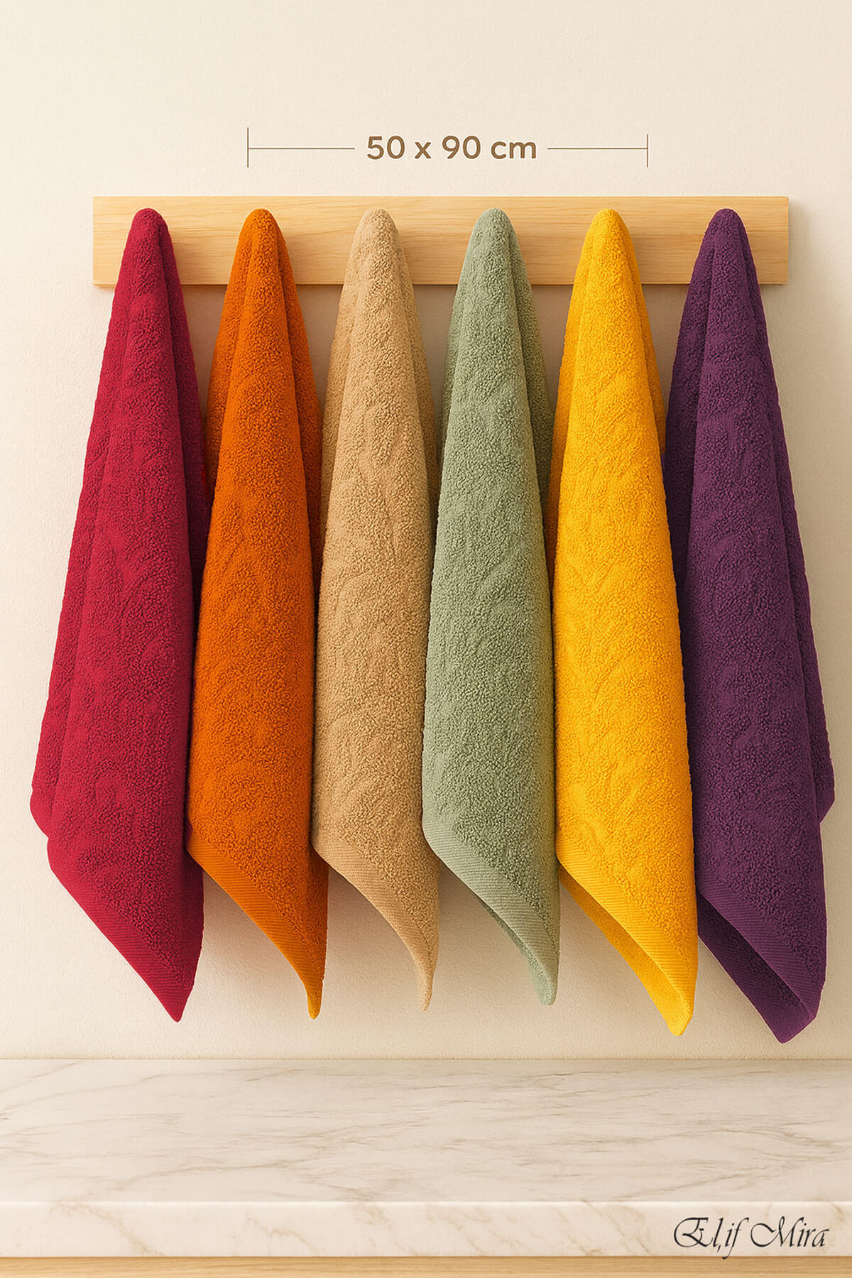 Elif Mira 6 lı El Yüz Renkli Havlu Seti %100 Pamuklu 50x90 Cm Velora Koleksiyon - Görsel 3