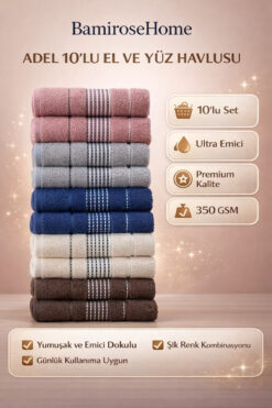 BAMİROSE 50x90 CM 10'LU ADEL EL & YÜZ HAVLU SETİ