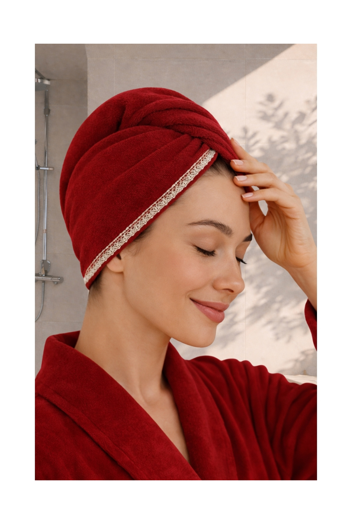 Ellia Soft Hair Dantelli Kalın Bambu Pamuk Kutulu Saç Kurutma Bonesi Saç Havlusu Saç Kurulama Havlusu